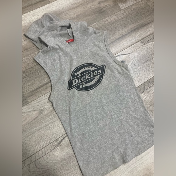 Vtg 90s dickies logo sleeveless hooded tshirt - Picture 1 of 6